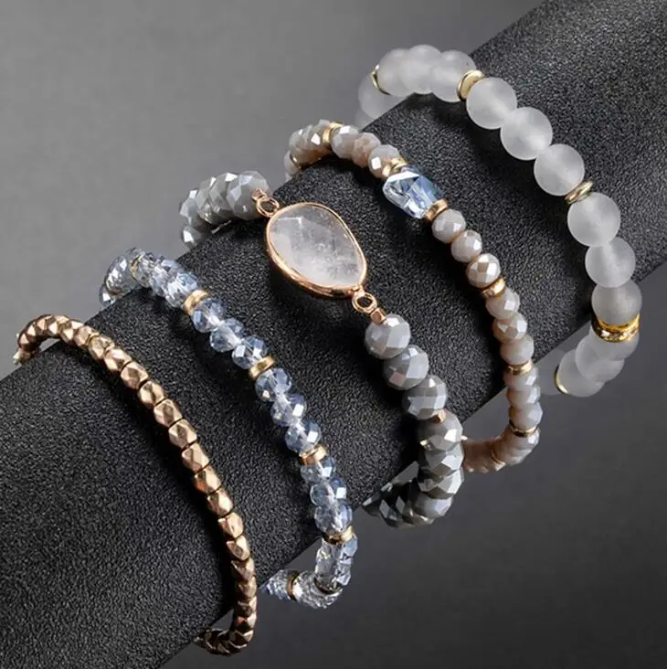 

5pcs/Set Women Fashion Bangle Crystal Pearl Beaded Bracelet Jewelry Set Gifts For Womens Jewelry Gifts