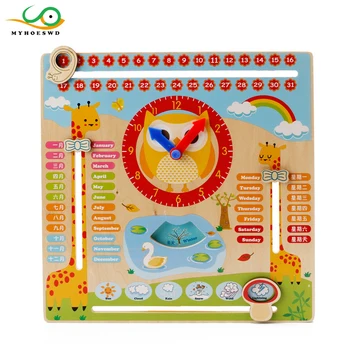 

MYHOESWD Wooden Toys Calendar Clock Learning Education Toy Baby Early Learning Intelligence Development Toys for Kindergarten