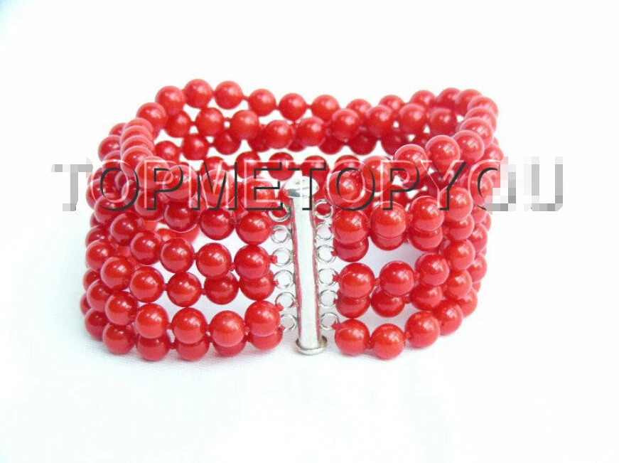 

Wonderful 6row round red coral bracelet 925SS E803^^^e SHIPPING 5.26