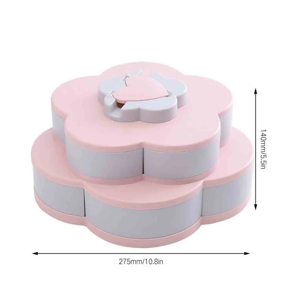 Petal-Shape Rotating Snack Box Candy Plates Double-deck Tray Food Storage Box Wedding Bloom Flower Design Jewelry Organizer