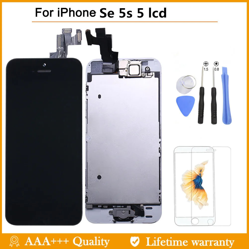 

Mobymax Full Assembly LCD Display Touch Digitizer Home Button Camera for iPhone SE +Camera+Speaker for A1723,A1662,A1724+tools