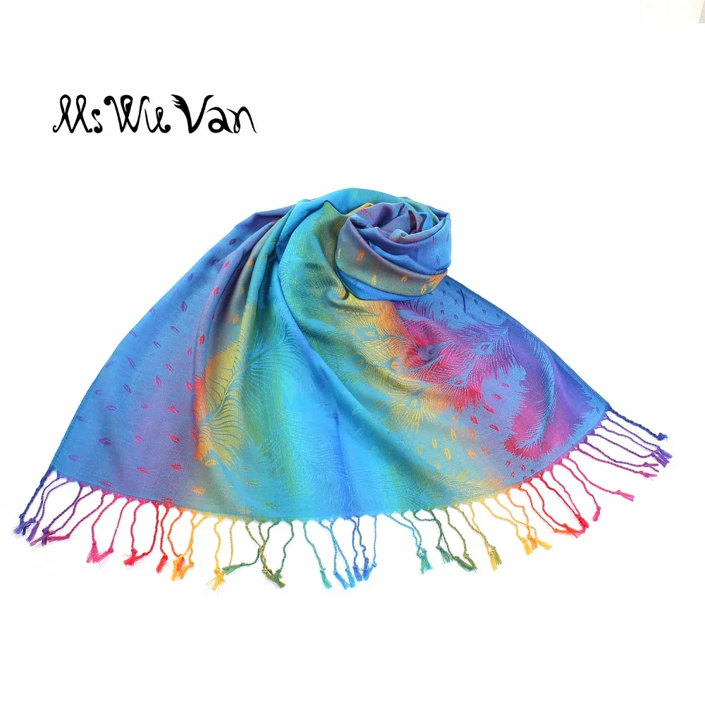 

Colorful Indian Peacock Feathers Exotic Tippet Bohemian Printed Scarf Winter Scarves Cotton Turquoise Boho Pashmina Ethnic Shawl