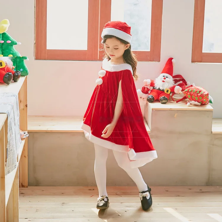 Зимний теплый рождественский костюм для женщин, костюм Санта-Клауса для девочек, новогодний костюм, плащ, шляпа, платье, вечерние юбка для взрослых