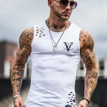 Мода г. отверстие тренажерные залы костюмы спортивные Singlet для бодибилдинга майка для мужчин Фитнес рубашка Мышцы жилет без рукавов Tanktop