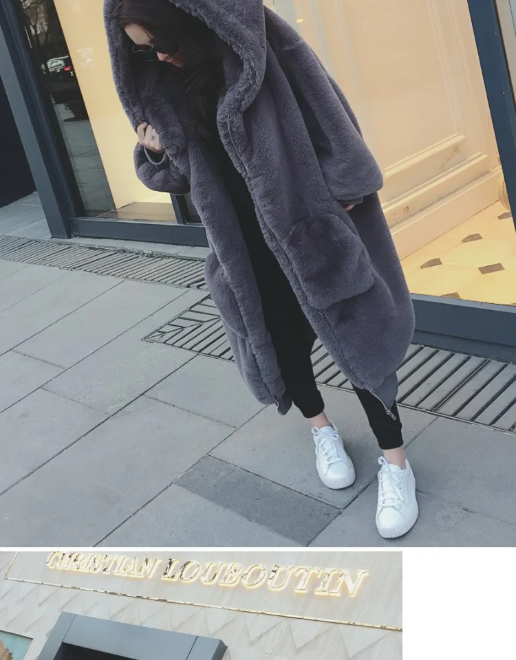 puffer coat with hood Plus Size New Winter Women Faux Fur Coat Fashionable Beaver Rabbit Hair Thicken Warm Long Hooded Loose Casual Female Parka HF372 women's down coats & jackets