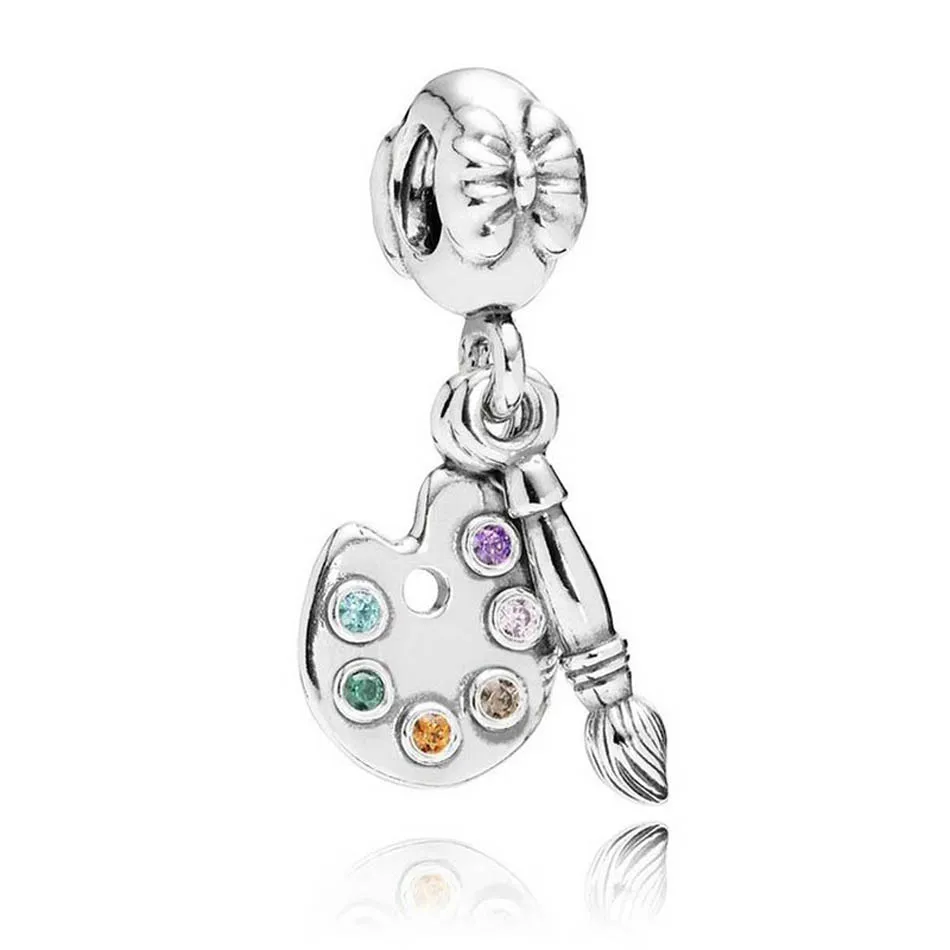 

Authentic 925 Sterling Silver Dangle Charm Cute Artists Palette With Crystal fit Lady Bracelet Diy Jewelry