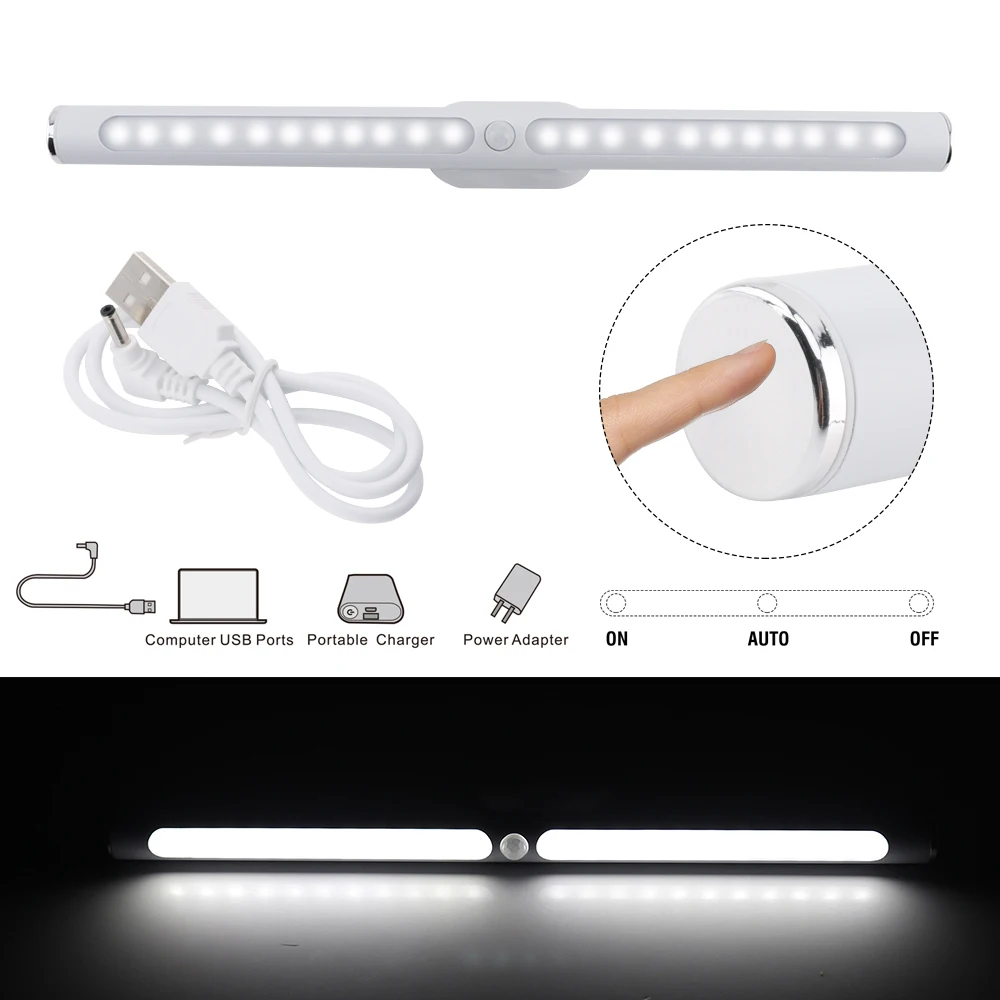 

BORUiT 30cm Rechargeable 22LEDs Cabinet Light PIR Sensor Lamp 3-Mode Touch Switch Closet Light for Kitchen Bedroom Built Battery