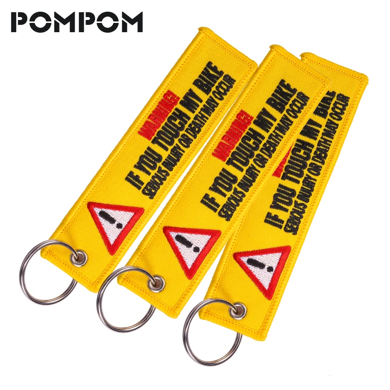 

POMPOM 3pcs Launch Key chain for Motorcycles and Cars Key Tag Stitch Yelloew Danger Warning Keychain Tag Keyring llavero Jewelry