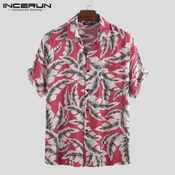 INCERUN Гавайский тропический рубашки мужские с принтом короткий рукав свободные уличные пляжные каникулы повседневные рубашки мужские