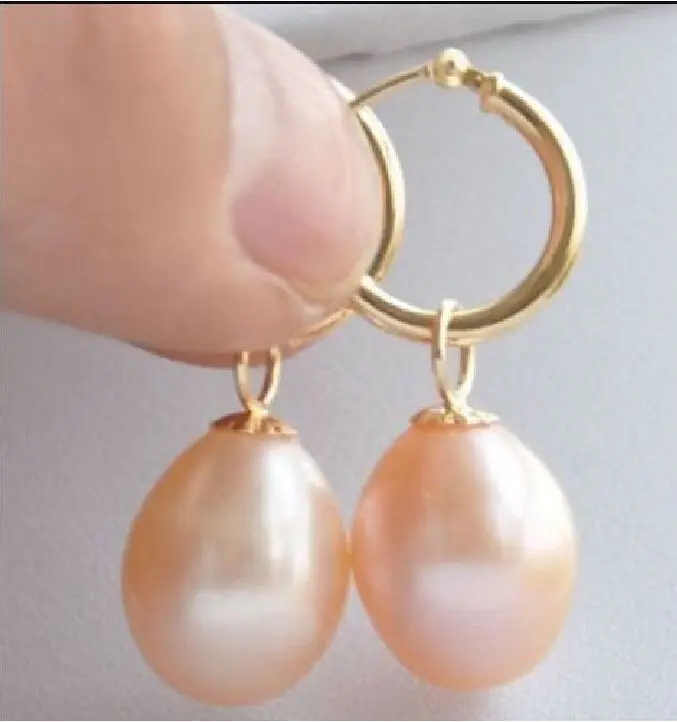 

BEAUTIFUL AAA+ 11-13MM PINK NATURAL SOUTH SEA PEARL DANGLE EARRING 14K r