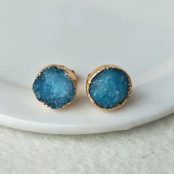 

Wholesale 5 pairs 10mm Round Drusy Gold color Natural stone Titanium Druzy Stud Earrings Gem stone Drusy Earring ER77
