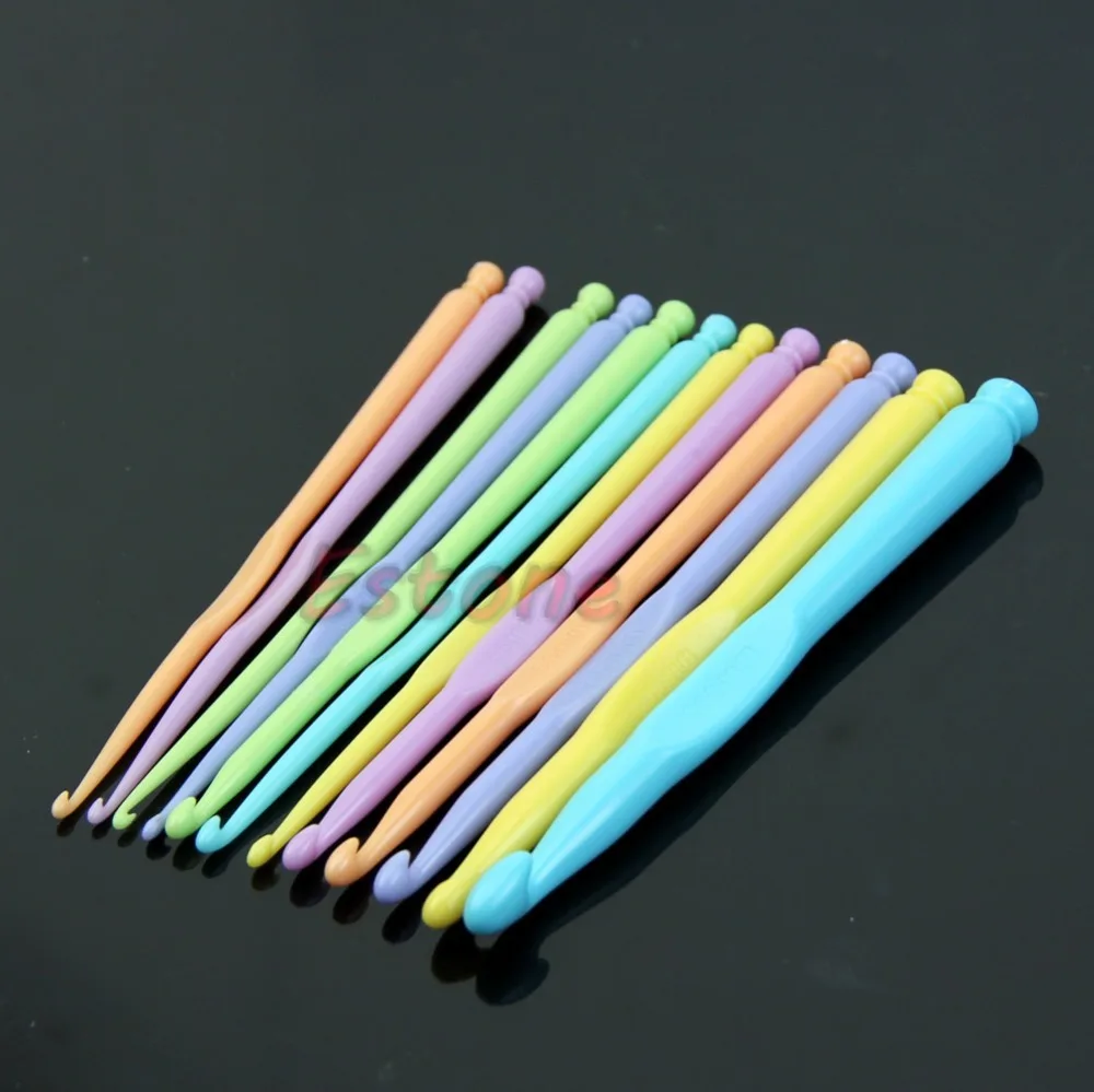 

New Multicolor Plastic Knitting Needles Crochet Hooks Knit Needle 1 Set 12Sizes