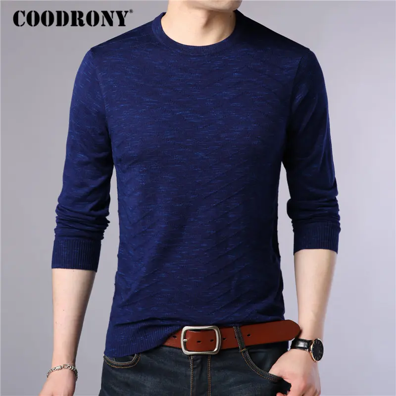 COODRONY Brand Sweater Men Autumn Winter Cashmere Wool Sweaters Streetwear Fashion O-Neck Pullover Men Knitwear Pull Homme 91068 - Цвет: Синий