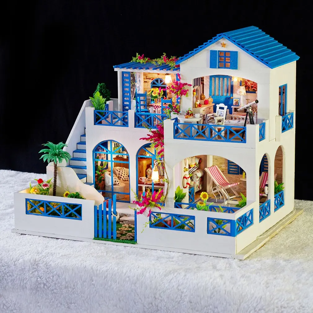 

Big Villa Dollhouse DIY 3D Miniature Doll House Model Building Kits Wooden Furniture Toys Chilren Birthday Gifts Meteor Garden