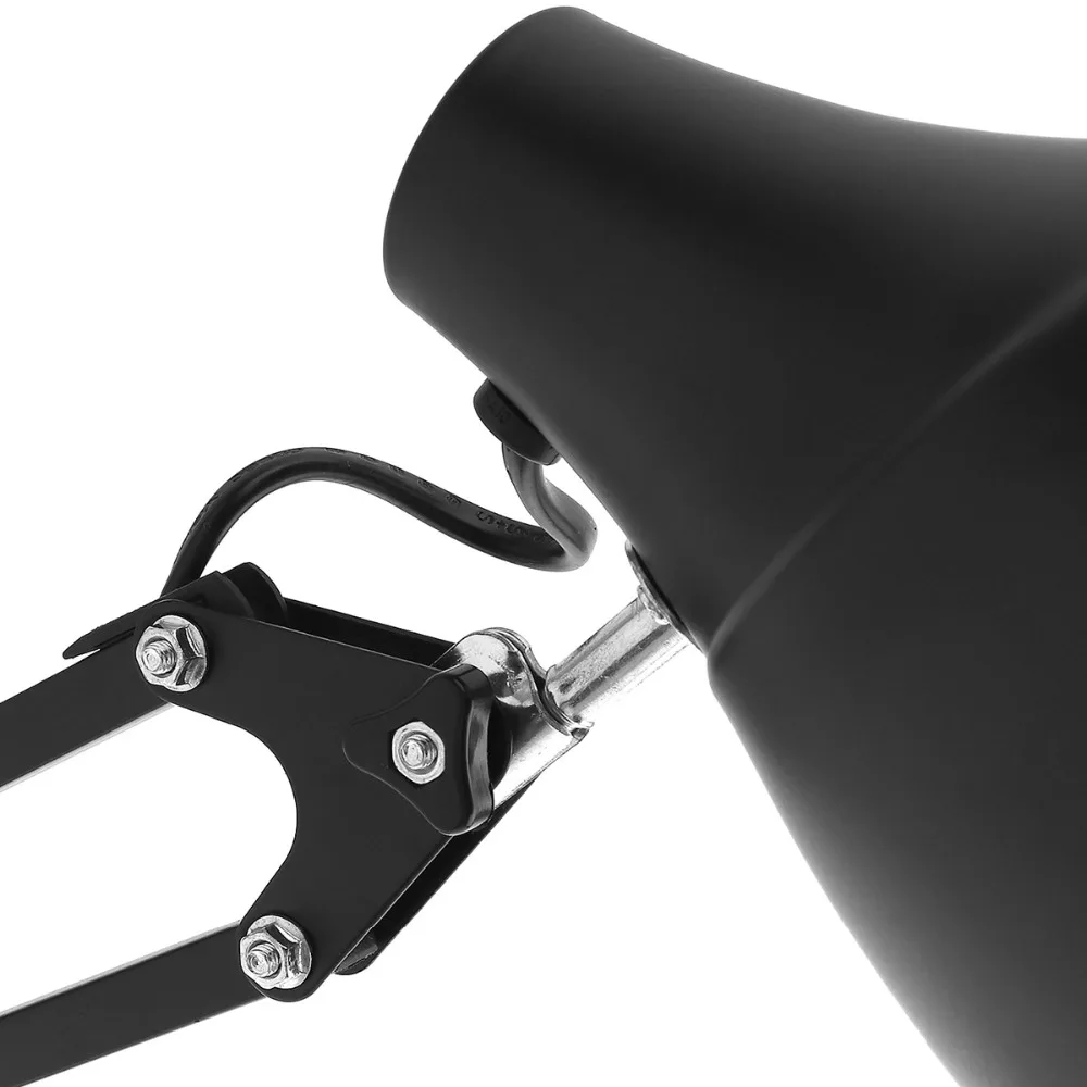 Billig Schwarz E27 Flexible Schaukel Arm Schreibtisch Lampe Büro Hause Lesen Tisch Licht mit Licht Basis Klemme Montieren Unterstützung 360 Grad rotation