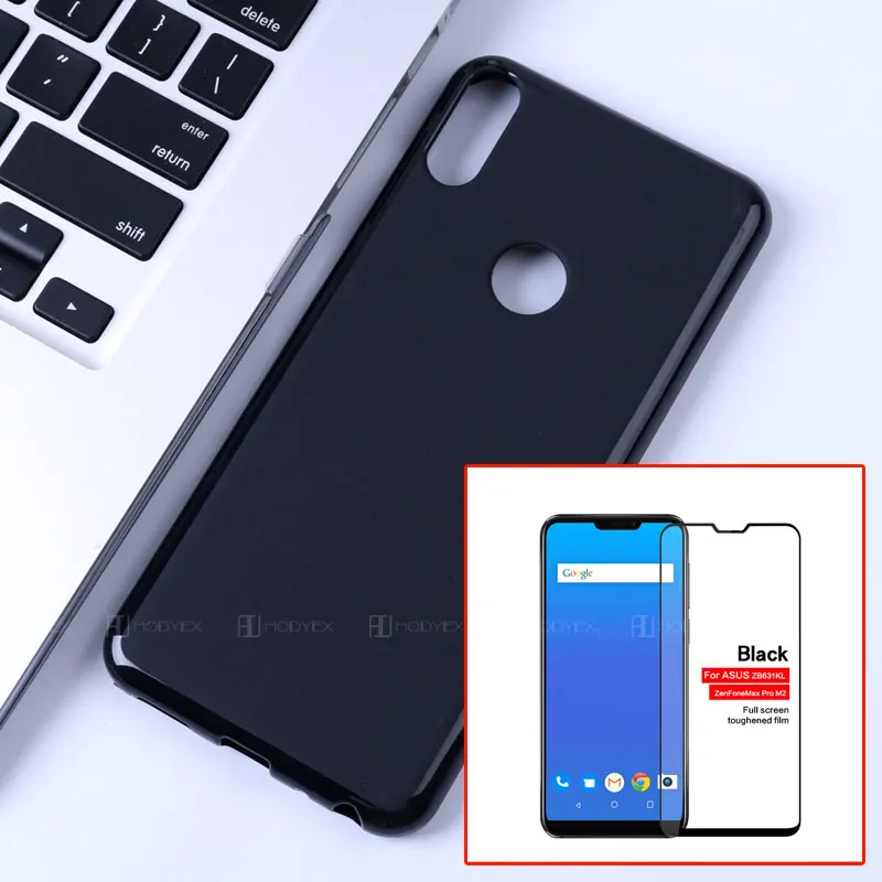 For Zenfone Max M2 ZB633KL ASUS_X01AD Black Soft TPU Case With Full Tempered Glass for Asus Pro(M2)ZB631KL |