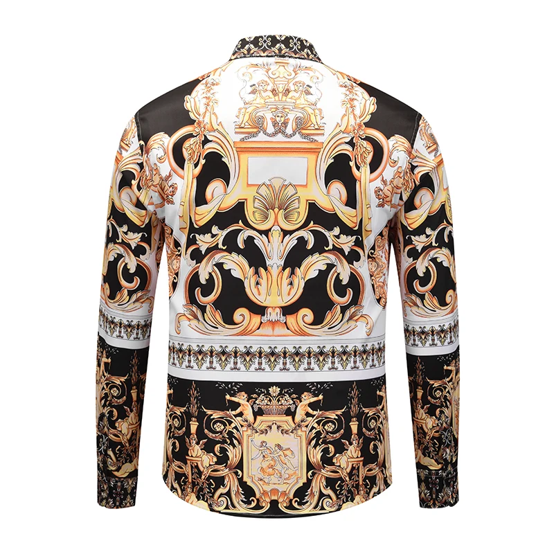 XIMIWUA 2019 New Arrival Men Shirts 3d Print Golden Design Casual Slim Fit Long Sleeve Hawaiian Shirt Chemise Homme Shirt Men