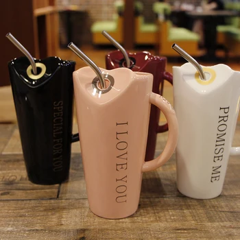 

Brief without handle 500ML Milk mug Creative High capacity mug with straw Irregular geometric Art Cup