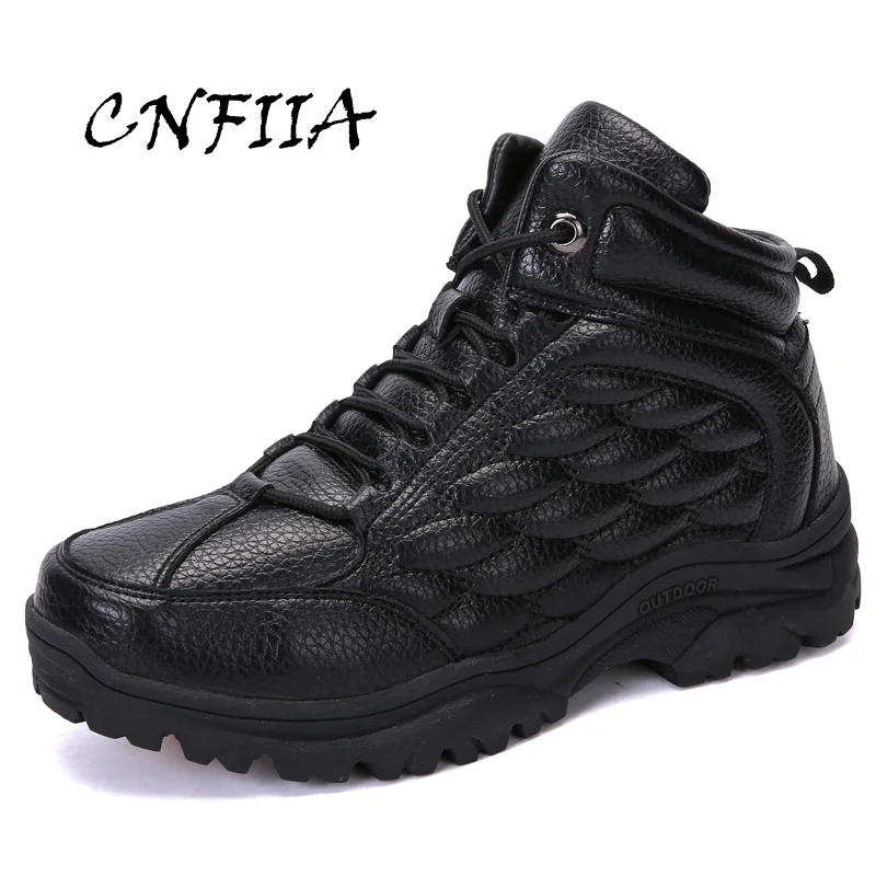 

CNFIIA Men Boots Leather Boots Male Big Size 45 Black Brown 2018 Winter Warm Boots High Quality Mens Trekking Shoes Casual New