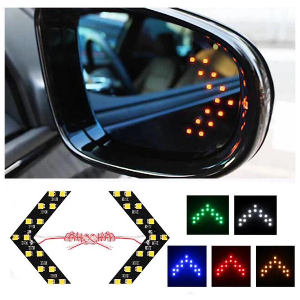 1 Pair 14 SMD LED Arrow Panel Car Rear View Mirror Indicator Turn Signal Lights