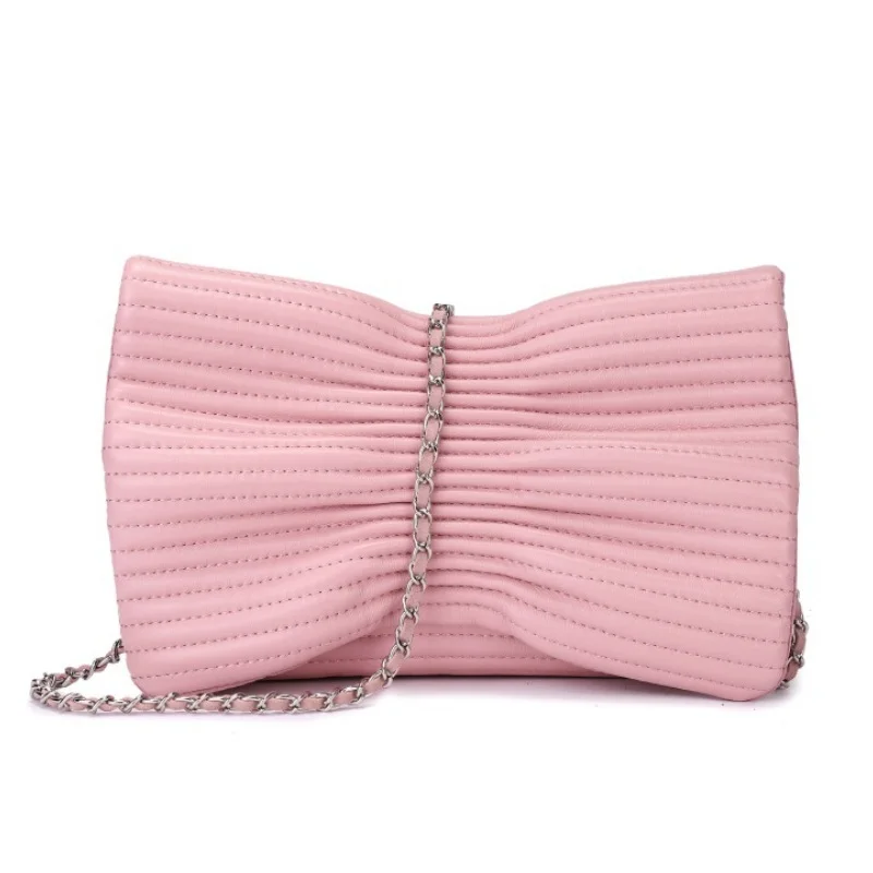 

European Women Pleated Chain Flap Bag Ladies Sheepskin Crossbody Bags Genuine Leather Fashion Party Wedding Clutch Evening Bag
