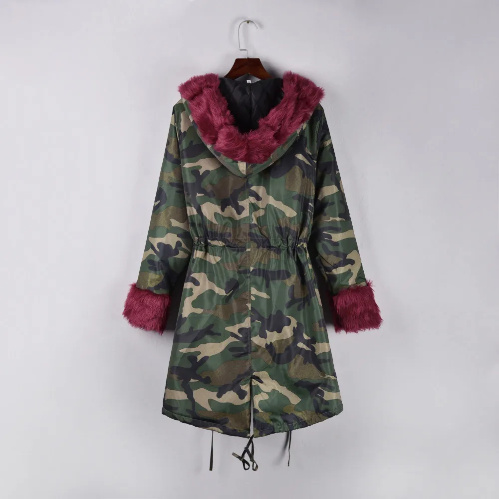 CHAMSGEND, женская зимняя куртка из искусственного меха, парка, пальто с капюшоном, рыбий хвост, длинные рукава, пальто, женская армейская зеленая хлопковая куртка, Se14