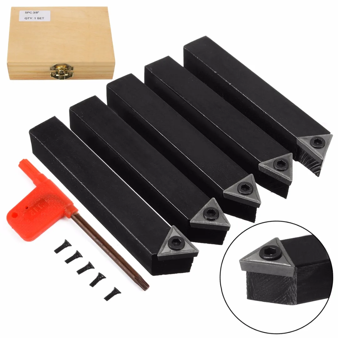 

5pcs/set New 3/8" Tip Carbide Indexable Turning Tool Set Mayitr Good Hardness Precision Insert Lathe Tool Bit & Holder Set