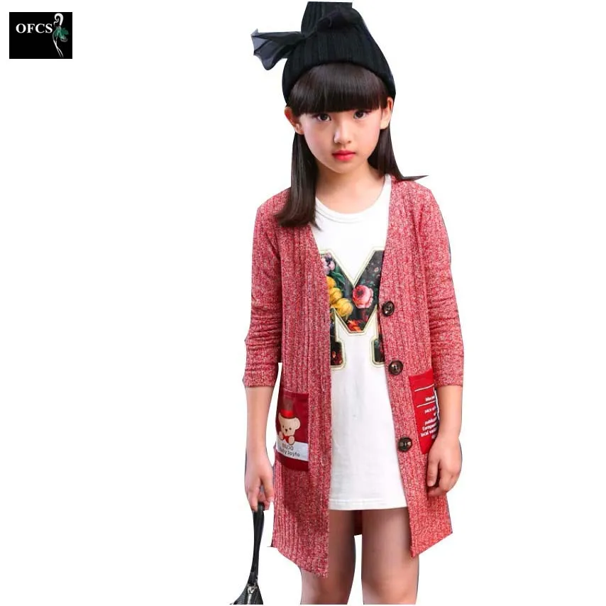 

2017 New Selling Autumn Girls Fashion Knitted Cardigan Sweater Coat Children's Clothing Kids Fashion Casual Long Knitwear Jacket