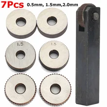 7 pièces en acier simple roue diagonale linéaire moletée roues moletage moletage outil 0.5/1.5/2mm pas linéaire jeu de molettes