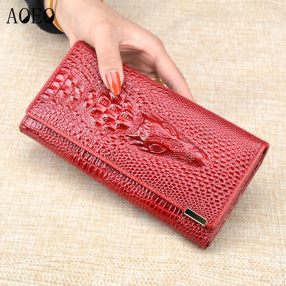 AOEO Women Lock Wallet Female Handbag Money Coin Purses Holder Genuine Leather PU 3D Alligator ...