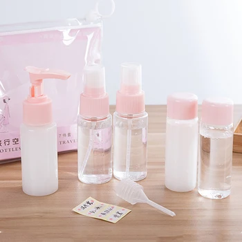 

7pcs/set Travel Empty Pressed Bottle Shampoo Cream Lotion Cosmetics Bottles Perfume Spray Container Refillable Bottles Portable