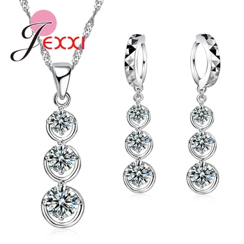 

Trendy Thress Cubic Zirconia Crystal Beads Drop Necklace Tassel Dangle Earrings Piercing Brincos CZ Wedding Jewelry Sets