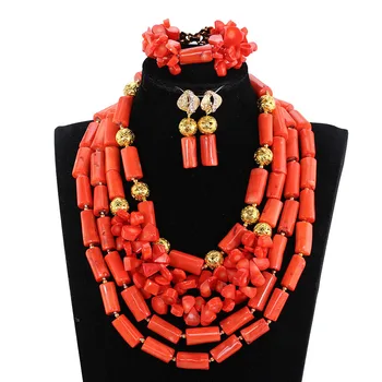 

Red flower wedding jewelry sets for brides african wedding jewelry sets coral beads Free shipping JB120