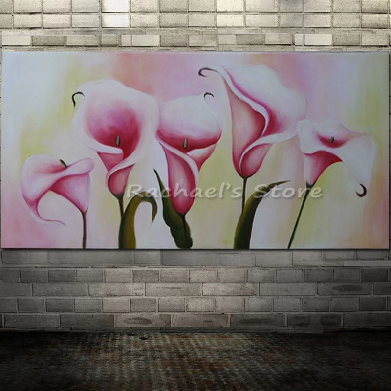 

Hand Painted Pink Calla Flower Acrylic Oil Painting Modern Flower Wall Picture for Bar Hotel Lavatory Coffee Home decor No Frame