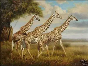 Handicrafts Art Repro oil painting:Giraffe In canvas 24x36&quot | Дом и сад