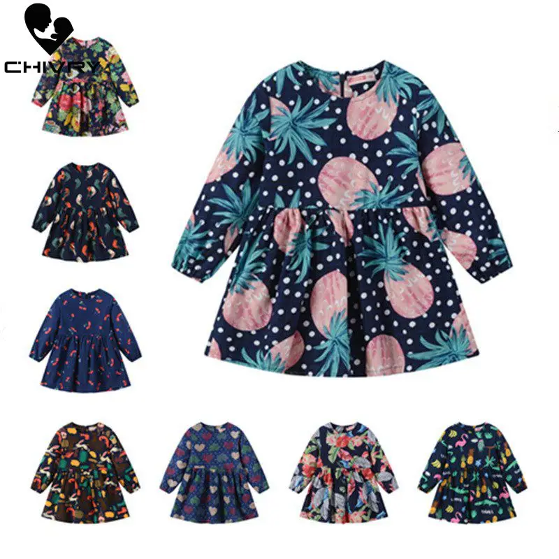 

Spring Autumn Girls Cute Floral Cartoon Print A-line Dress Kids Baby Girls Long Sleeve O-Neck Princess Dresses Children Clothing