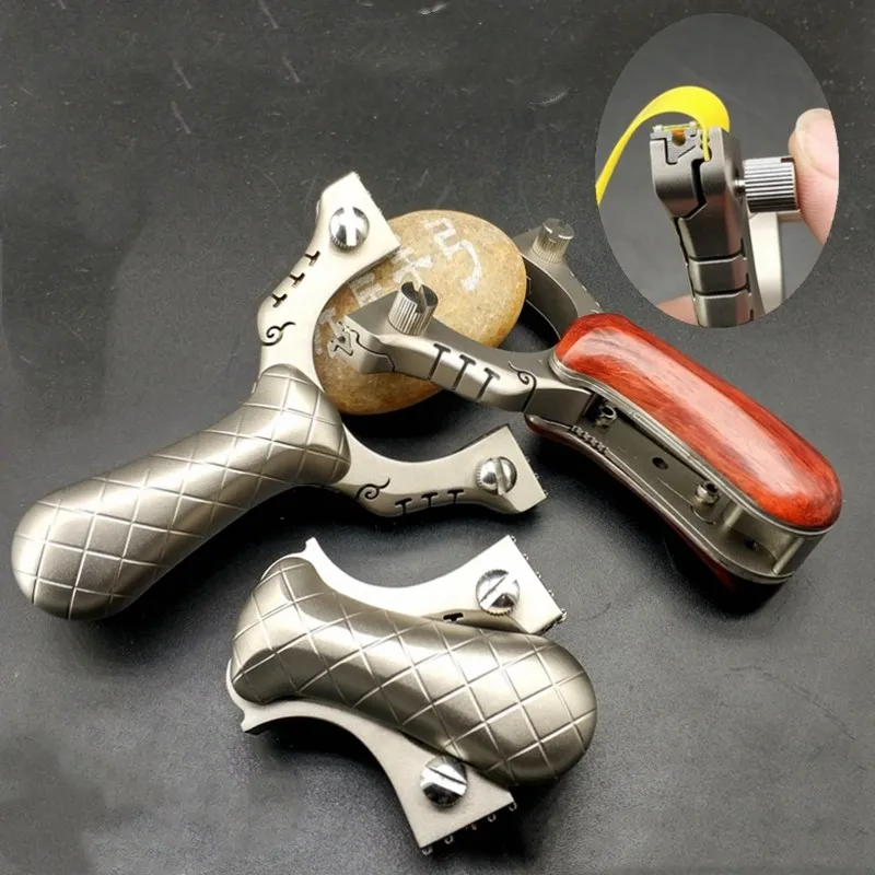 

2019 powerful projectile titanium alloy collapsible slingshot with flat rubber band for outdoor adult equipment huntersling shot