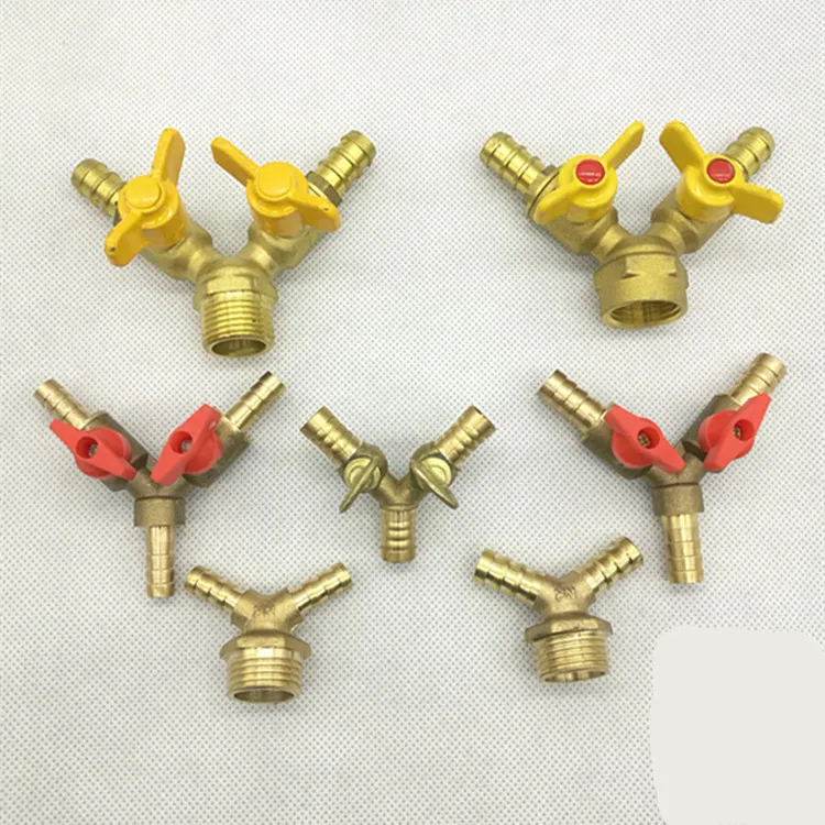 

Y Type 1/2"BSPT Male x 8mm Hose Barb Double Forks Connection Brass Tee Gas Ball Valve Plumbing Fittings Butterfly Handle Water