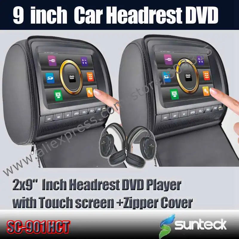 Бесплатная доставка 2X9 дюймов Автомобильный Подголовник dvd с сенсорным экраном и