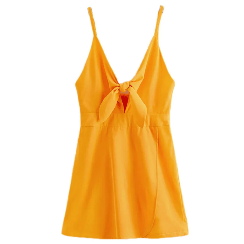 

2019 New summer slim Jumpsuit Rompers yellow strappy Bowknot bandage bodysuit shorts Sleeveless Party club Beach Short playsuit