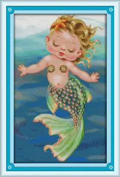 

New The little mermaid 4 DIY Needlework Patchwork DMC counted Cross Stitch Kit for Embroidery Knitting Needles crafts hobby