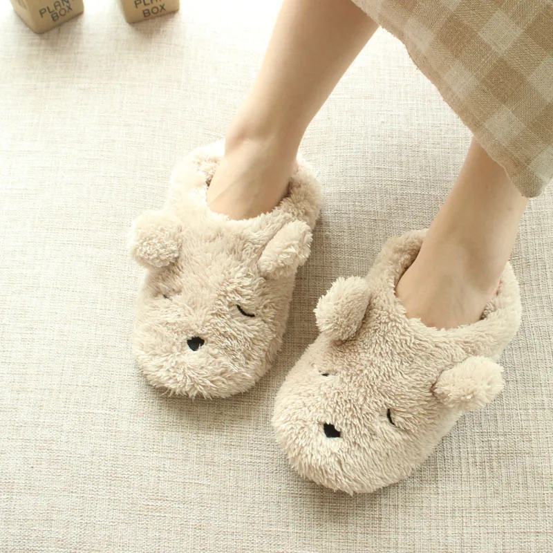 Cartoon Plush Bear Autumn And Winter Home Slippers Women
