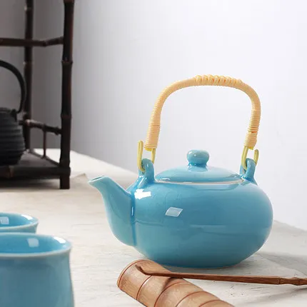  Ceramic Kung Fu Tea Set Celadon Big Lifting Beam Pot Portable Teapot Complete Set Tea Set Office Ho