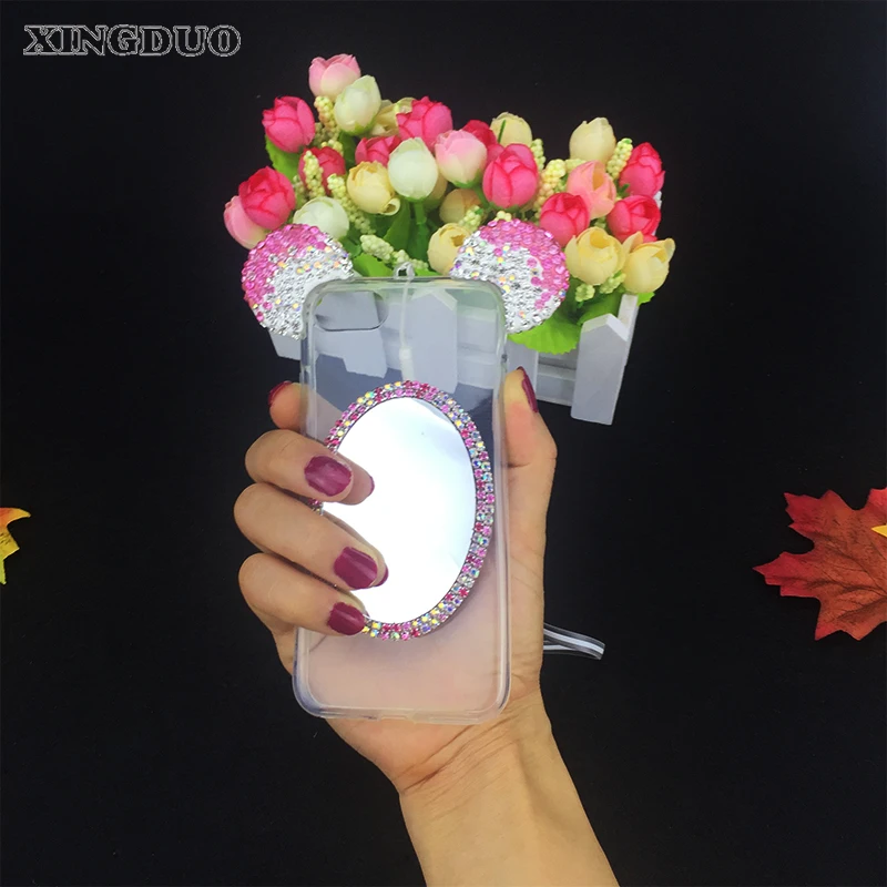 XINGDUO 3D Алмазные зеркальные блестящие уши Микки Минни со стразами ТПУ чехлы для