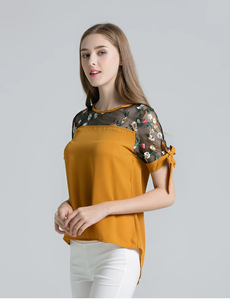 

A women's summer top with embroidered chiffon