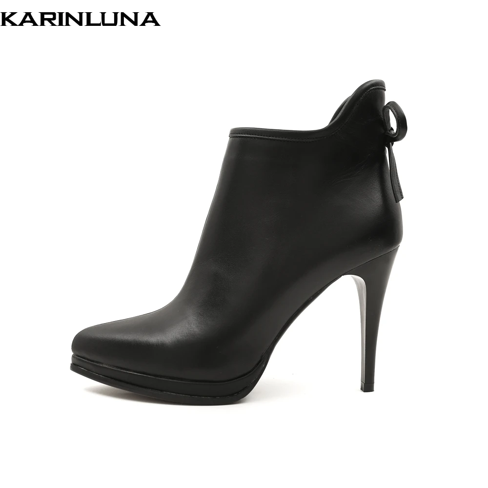 

KARINLUNA new arrivals natural cow leather Genuine leather super high heels Ankle Boots Women Shoes sexy party Woman Boots