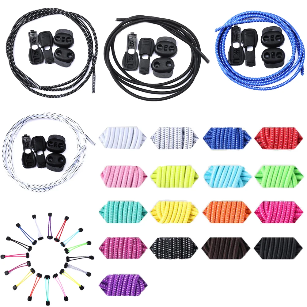 1pair Locking Shoe Laces Elastic Sneaker Shoelaces Shoestrings Running/Jogging/Triathlon Sports Fitness Lock Laces