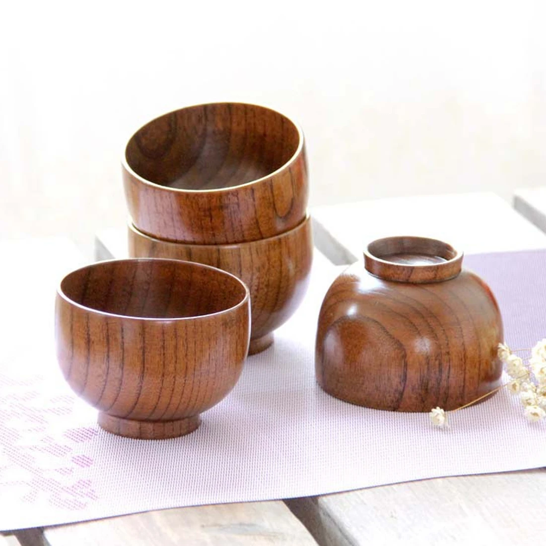 

1pc Natural Wood Bowl Fruit Salad Noodle Rice Bowl Wooden Fruit Bowl Handicraft Decoration