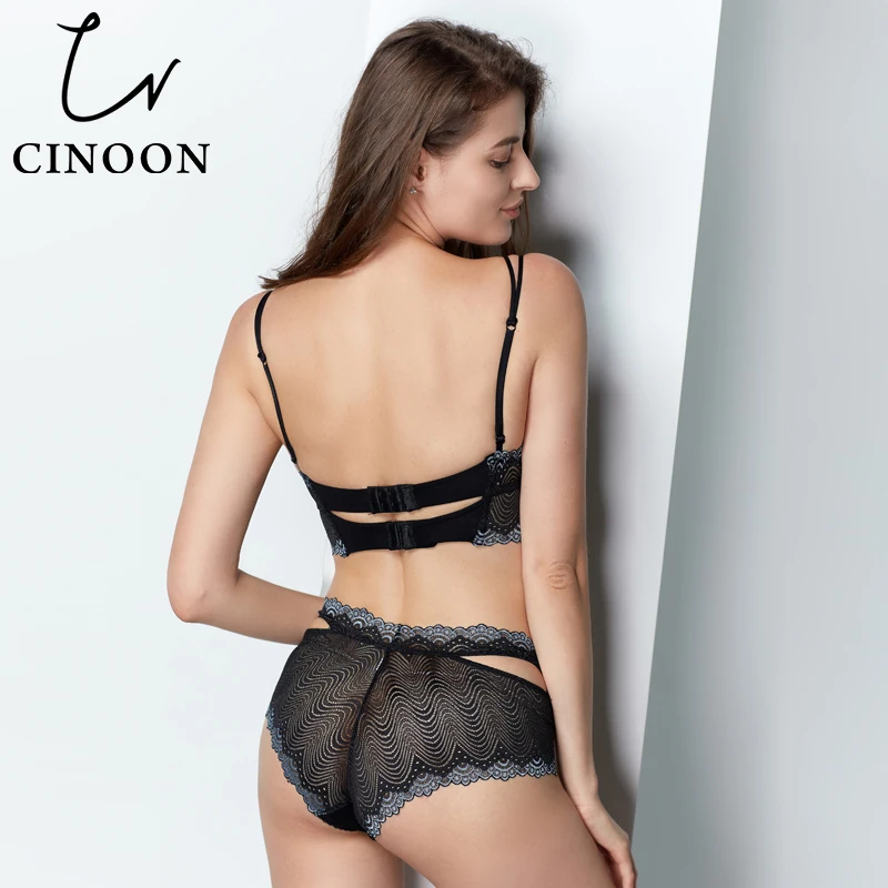 CINOON New Fashion Women sexy bra brief sets flower rim Ultra-thin Lace Bralette Women Underwear Set Soft Comfortable intimates
