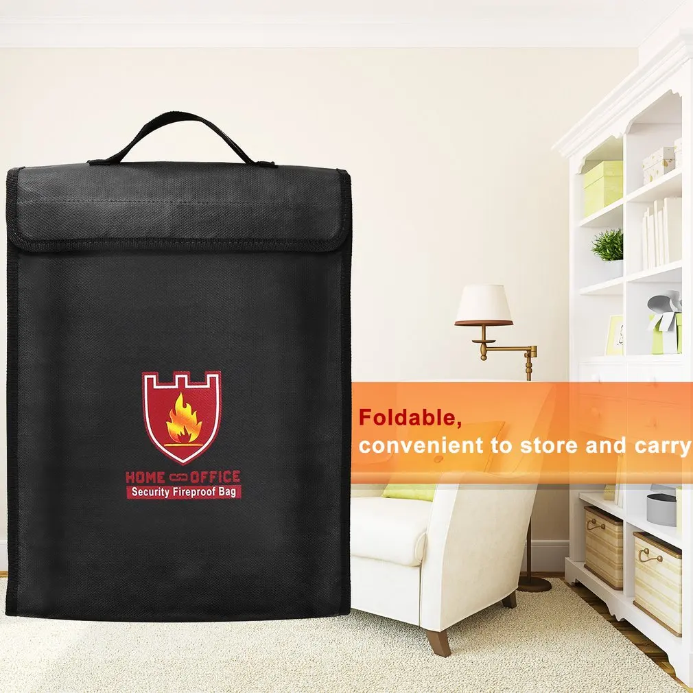 

Security Fireproof Bag Money Document Bag Pouch Fire & Water Resistant Cash Holder Zipper Storage Bag for Home & Office